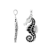 Sterling silver ocean-inspired seahorse pendant with black enamel inlay – handcrafted Bali jewelry